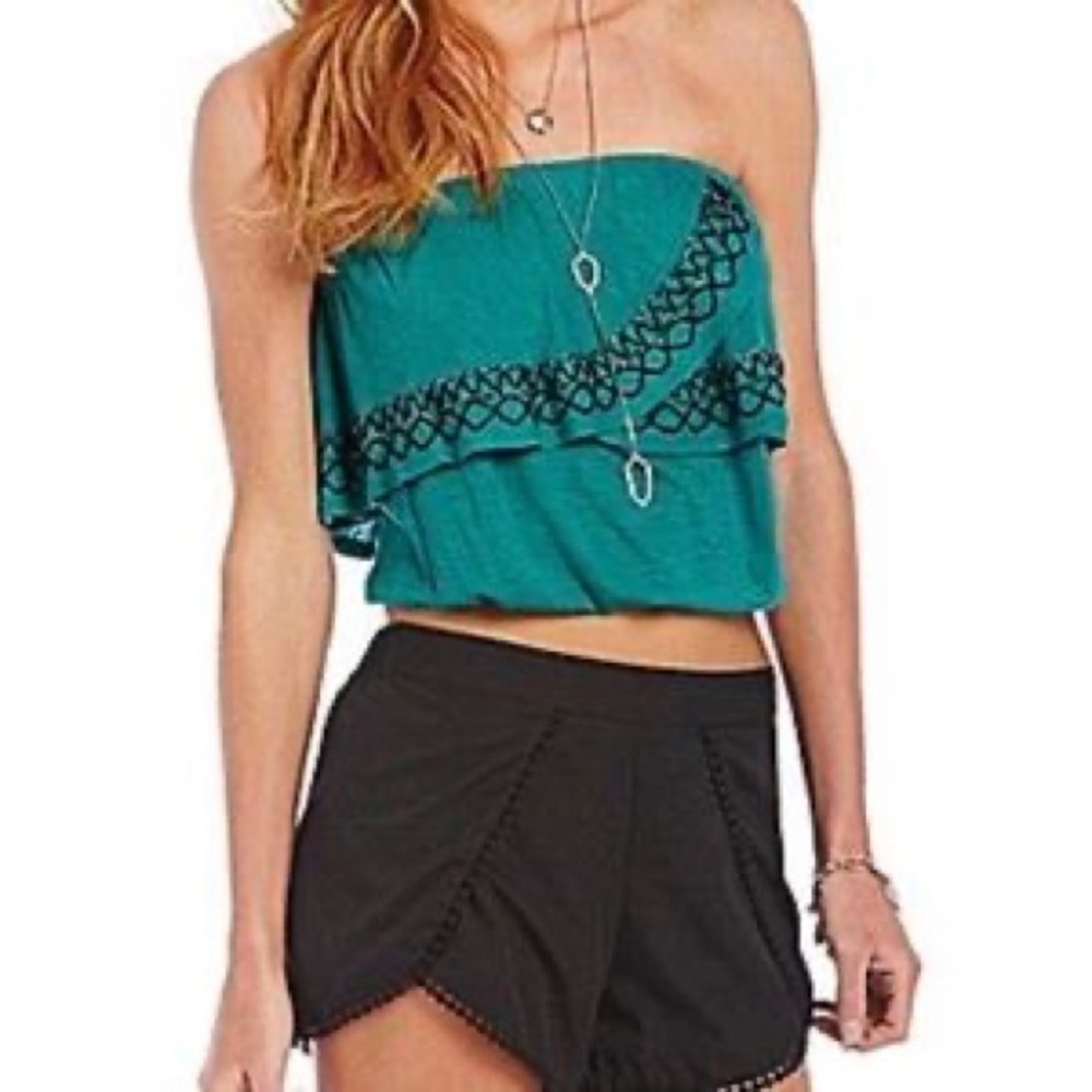 Jessica Simpson teal strapless beaded tube top
